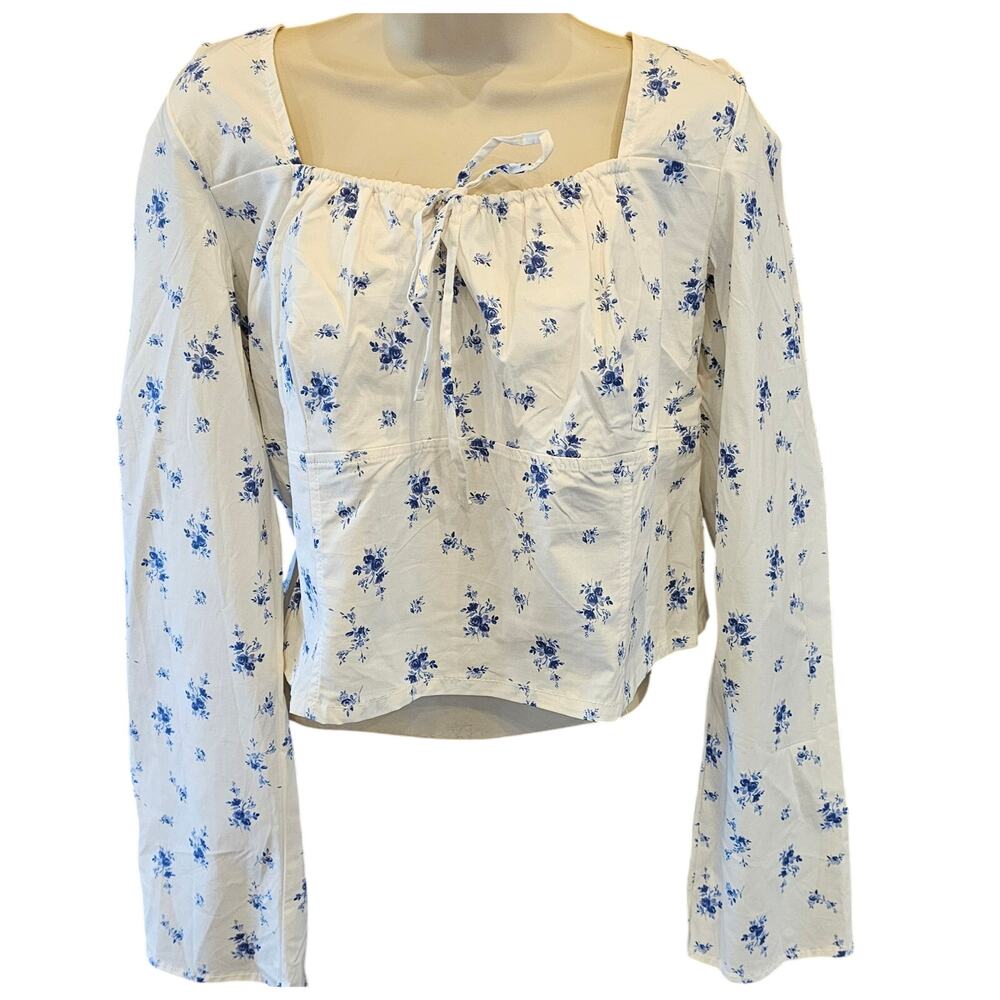 NWT XXL floral milkmaid crop peasant midi top long sleeve cottagecore coquette - Picture 1 of 10